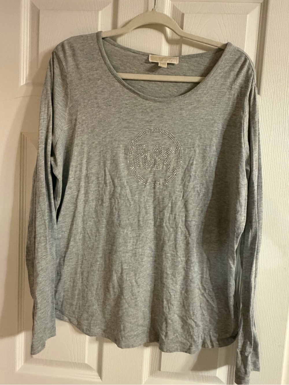 Michael Kors Gray Top With Rhinestone Logo Size XL